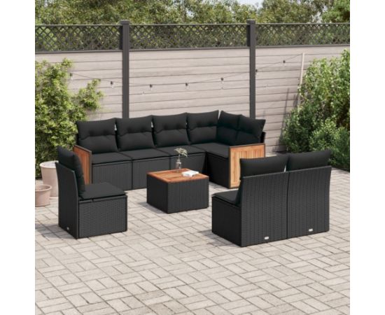 vidaXL 9-cz. zestaw wypoczynkowy do ogrodu, z poduszkami, czarny Dārza mēbeļu komplekti