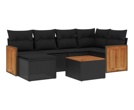 vidaXL 7-cz. zestaw wypoczynkowy do ogrodu, z poduszkami, czarny Dārza mēbeļu komplekti