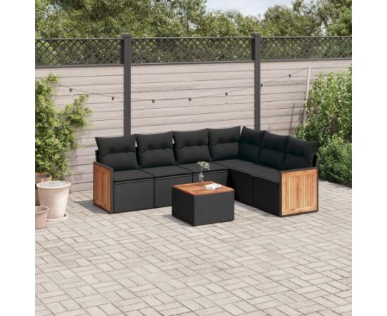 vidaXL 7-cz. zestaw wypoczynkowy do ogrodu, z poduszkami, czarny Dārza mēbeļu komplekti