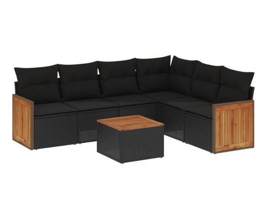 vidaXL 7-cz. zestaw wypoczynkowy do ogrodu, z poduszkami, czarny Dārza mēbeļu komplekti