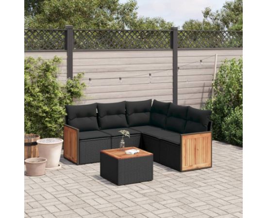 vidaXL 6-cz. zestaw mebli ogrodowych z poduszkami, czarny polirattan Dārza mēbeļu komplekti