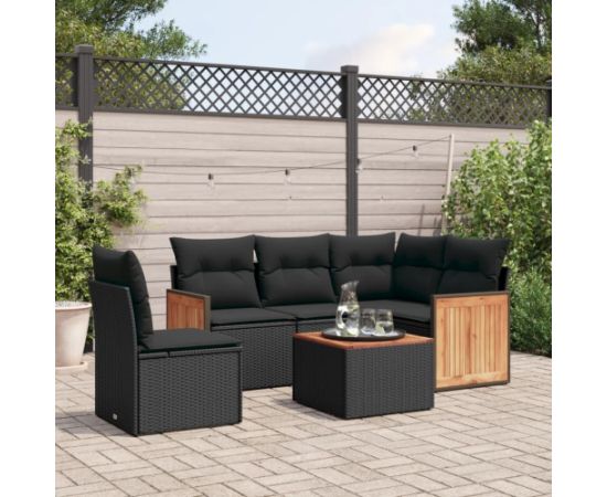 vidaXL 6-cz. zestaw mebli ogrodowych z poduszkami, czarny polirattan Dārza mēbeļu komplekti