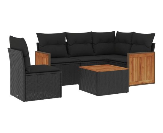 vidaXL 6-cz. zestaw mebli ogrodowych z poduszkami, czarny polirattan Dārza mēbeļu komplekti