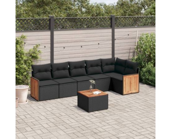 vidaXL 7-cz. zestaw wypoczynkowy do ogrodu, z poduszkami, czarny Dārza mēbeļu komplekti