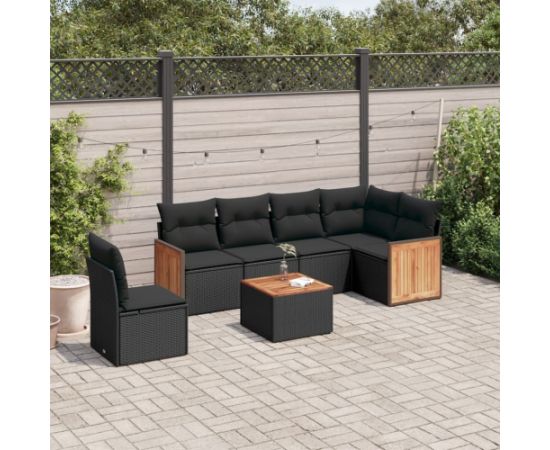 vidaXL 7-cz. zestaw wypoczynkowy do ogrodu, z poduszkami, czarny Dārza mēbeļu komplekti