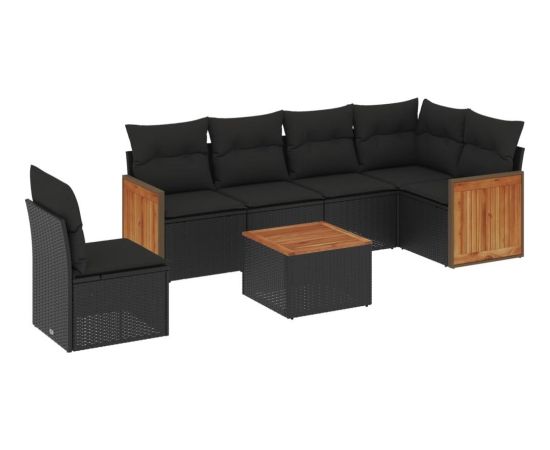 vidaXL 7-cz. zestaw wypoczynkowy do ogrodu, z poduszkami, czarny Dārza mēbeļu komplekti