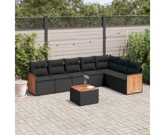 vidaXL 8-cz. zestaw wypoczynkowy do ogrodu, z poduszkami, czarny Dārza mēbeļu komplekti