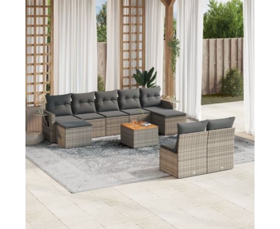 vidaXL 10-cz. zestaw wypoczynkowy do ogrodu, z poduszkami, szary Dārza mēbeļu komplekti