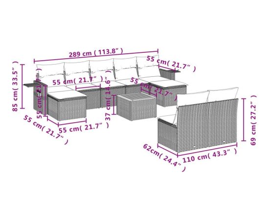 vidaXL 10-cz. zestaw wypoczynkowy do ogrodu, z poduszkami, szary Dārza mēbeļu komplekti