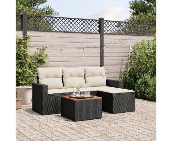 vidaXL 5-cz. zestaw wypoczynkowy do ogrodu, poduszki, czarny rattan PE Dārza mēbeļu komplekti