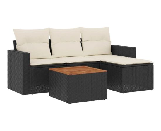 vidaXL 5-cz. zestaw wypoczynkowy do ogrodu, poduszki, czarny rattan PE Dārza mēbeļu komplekti