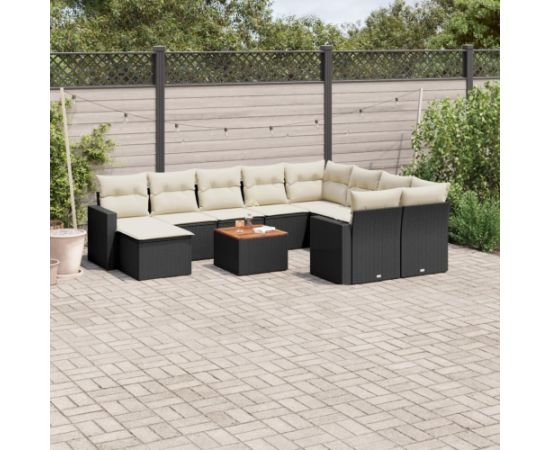 vidaXL 11-cz. zestaw wypoczynkowy do ogrodu, poduszki czarny rattan PE Dārza mēbeļu komplekti