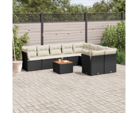 vidaXL 10-cz. zestaw wypoczynkowy do ogrodu, poduszki czarny rattan PE Dārza mēbeļu komplekti