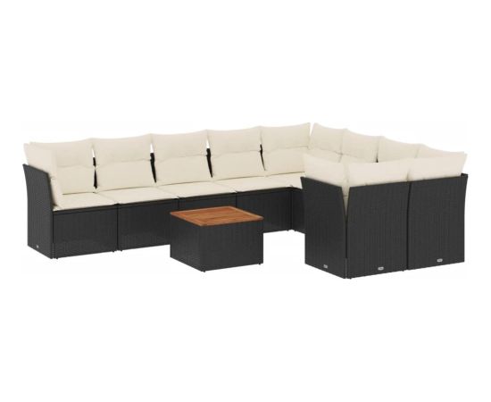 vidaXL 10-cz. zestaw wypoczynkowy do ogrodu, poduszki czarny rattan PE Dārza mēbeļu komplekti