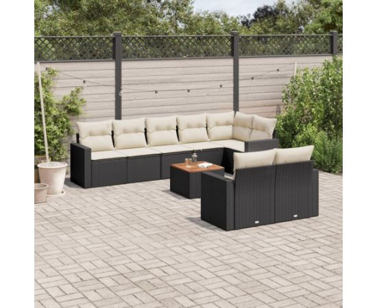 vidaXL 9-cz. zestaw wypoczynkowy do ogrodu, z poduszkami, czarny Dārza mēbeļu komplekti