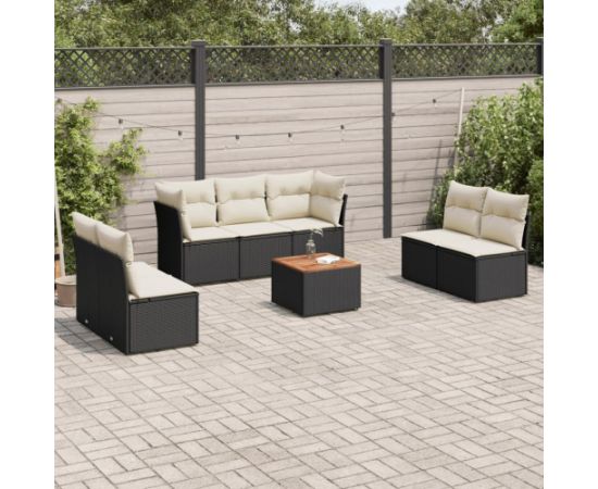 vidaXL 8-cz. zestaw wypoczynkowy do ogrodu, z poduszkami, czarny Dārza mēbeļu komplekti