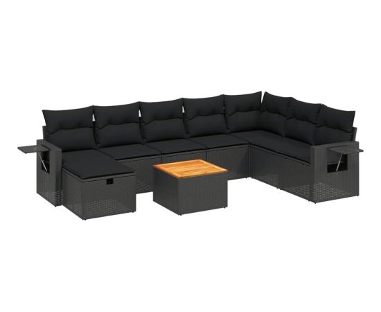 vidaXL 9-cz. zestaw wypoczynkowy do ogrodu, z poduszkami, czarny Dārza mēbeļu komplekti