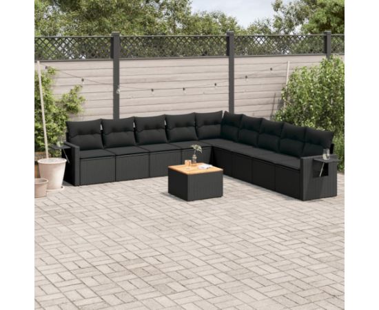 vidaXL 10-cz. zestaw wypoczynkowy do ogrodu, poduszki czarny rattan PE Dārza mēbeļu komplekti