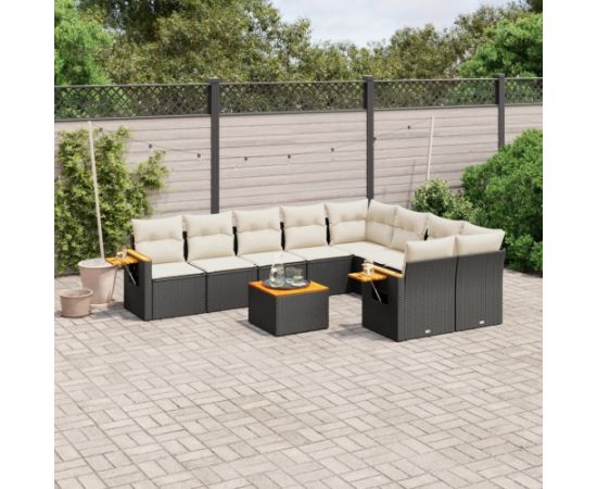vidaXL 10-cz. zestaw wypoczynkowy do ogrodu, poduszki czarny rattan PE Dārza mēbeļu komplekti
