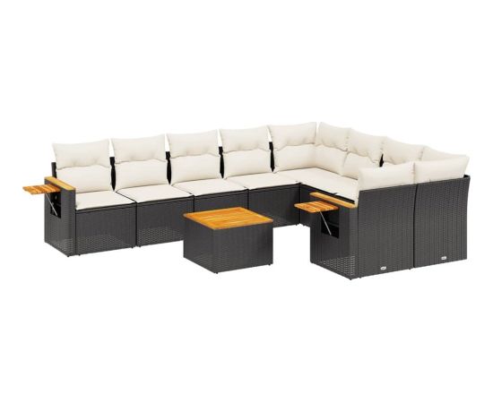 vidaXL 10-cz. zestaw wypoczynkowy do ogrodu, poduszki czarny rattan PE Dārza mēbeļu komplekti