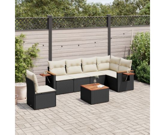 vidaXL 7-cz. zestaw wypoczynkowy do ogrodu, z poduszkami, czarny Dārza mēbeļu komplekti