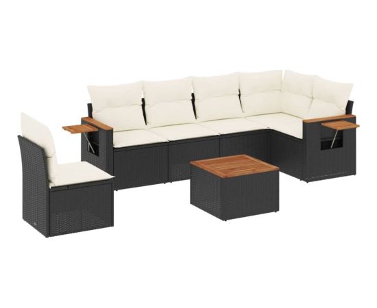 vidaXL 7-cz. zestaw wypoczynkowy do ogrodu, z poduszkami, czarny Dārza mēbeļu komplekti