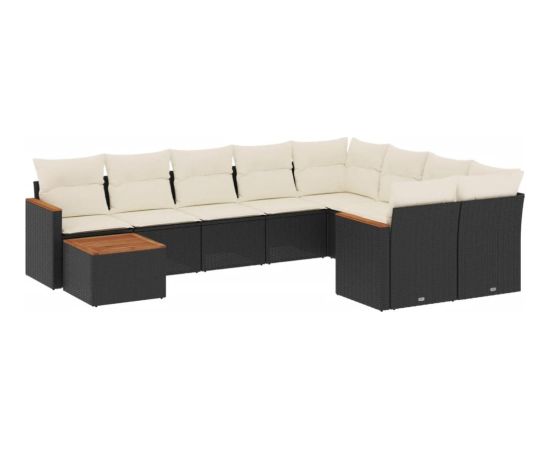 vidaXL 10-cz. zestaw wypoczynkowy do ogrodu, poduszki czarny rattan PE Dārza mēbeļu komplekti