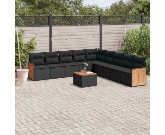 vidaXL 10-cz. zestaw wypoczynkowy do ogrodu, poduszki czarny rattan PE Dārza mēbeļu komplekti