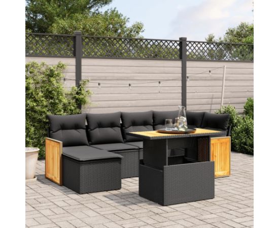 vidaXL 7-cz. zestaw wypoczynkowy do ogrodu, z poduszkami, czarny Dārza mēbeļu komplekti