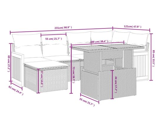vidaXL 7-cz. zestaw wypoczynkowy do ogrodu, z poduszkami, czarny Dārza mēbeļu komplekti
