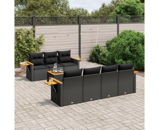 vidaXL 8-cz. zestaw wypoczynkowy do ogrodu, z poduszkami, czarny Dārza mēbeļu komplekti