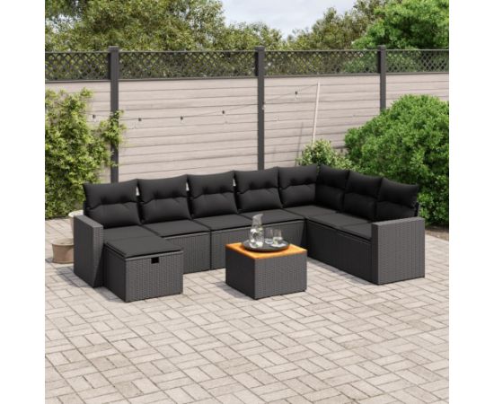 vidaXL 9-cz. zestaw wypoczynkowy do ogrodu, z poduszkami, czarny Dārza mēbeļu komplekti