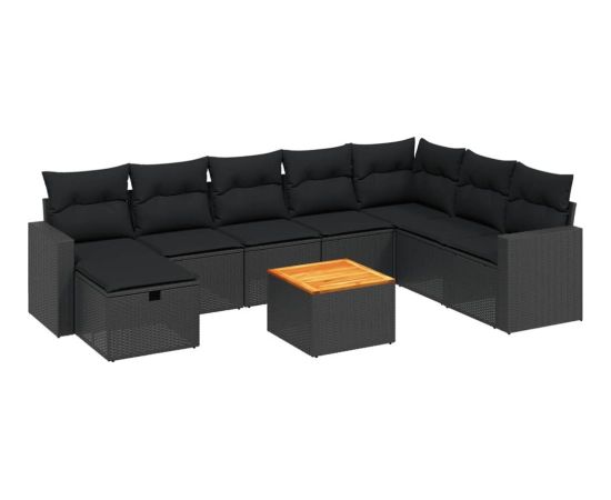 vidaXL 9-cz. zestaw wypoczynkowy do ogrodu, z poduszkami, czarny Dārza mēbeļu komplekti