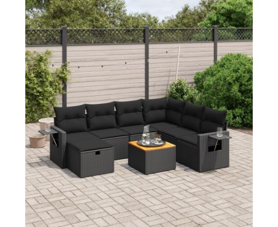 vidaXL 8-cz. zestaw wypoczynkowy do ogrodu, z poduszkami, czarny Dārza mēbeļu komplekti
