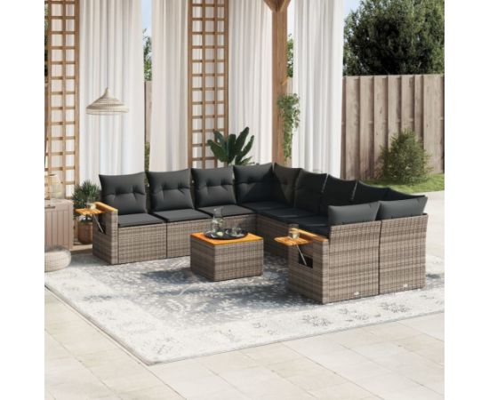 vidaXL 9-cz. zestaw mebli ogrodowych z poduszkami, szary, polirattan Dārza mēbeļu komplekti