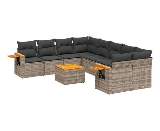 vidaXL 9-cz. zestaw mebli ogrodowych z poduszkami, szary, polirattan Dārza mēbeļu komplekti