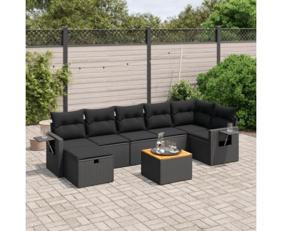 vidaXL 8-cz. zestaw wypoczynkowy do ogrodu, z poduszkami, czarny Dārza mēbeļu komplekti