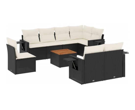 vidaXL 9-cz. zestaw wypoczynkowy do ogrodu, z poduszkami, czarny Dārza mēbeļu komplekti