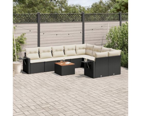 vidaXL 10-cz. zestaw wypoczynkowy do ogrodu, poduszki czarny rattan PE Dārza mēbeļu komplekti