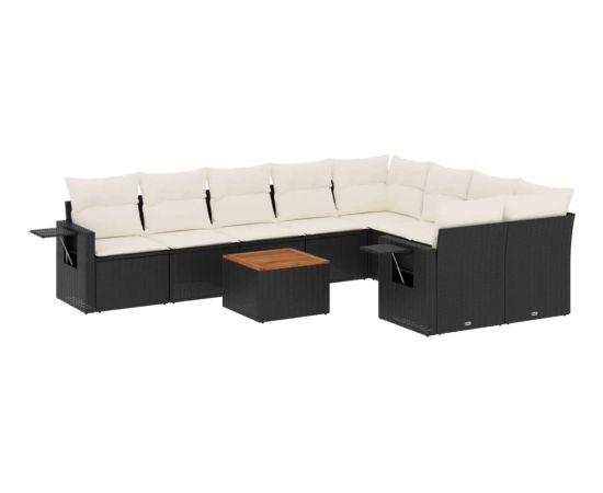 vidaXL 10-cz. zestaw wypoczynkowy do ogrodu, poduszki czarny rattan PE Dārza mēbeļu komplekti