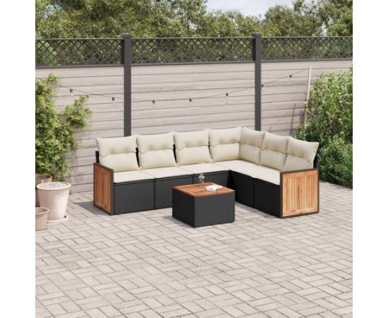 vidaXL 7-cz. zestaw wypoczynkowy do ogrodu, z poduszkami, czarny Dārza mēbeļu komplekti