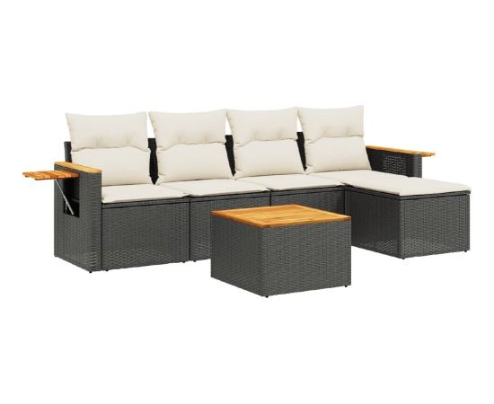 vidaXL 6-cz. zestaw mebli ogrodowych z poduszkami, czarny polirattan Dārza mēbeļu komplekti