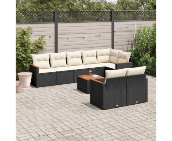 vidaXL 9-cz. zestaw wypoczynkowy do ogrodu, z poduszkami, czarny Dārza mēbeļu komplekti