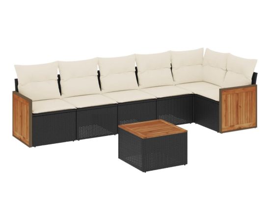 vidaXL 7-cz. zestaw wypoczynkowy do ogrodu, z poduszkami, czarny Dārza mēbeļu komplekti