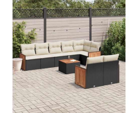 vidaXL 9-cz. zestaw wypoczynkowy do ogrodu, z poduszkami, czarny Dārza mēbeļu komplekti