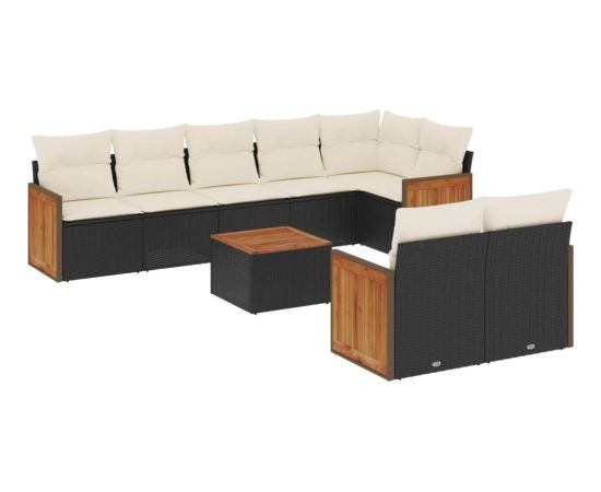 vidaXL 9-cz. zestaw wypoczynkowy do ogrodu, z poduszkami, czarny Dārza mēbeļu komplekti