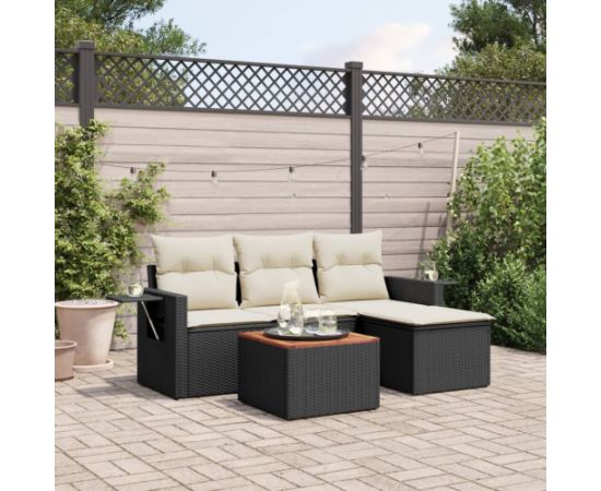 vidaXL 5-cz. zestaw wypoczynkowy do ogrodu, poduszki, czarny rattan PE Dārza mēbeļu komplekti