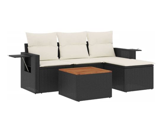 vidaXL 5-cz. zestaw wypoczynkowy do ogrodu, poduszki, czarny rattan PE Dārza mēbeļu komplekti