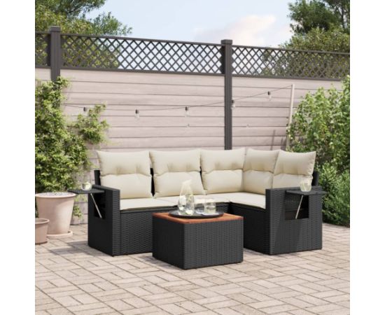 vidaXL 5-cz. zestaw wypoczynkowy do ogrodu, poduszki, czarny rattan PE Dārza mēbeļu komplekti