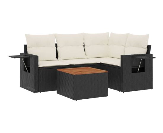 vidaXL 5-cz. zestaw wypoczynkowy do ogrodu, poduszki, czarny rattan PE Dārza mēbeļu komplekti